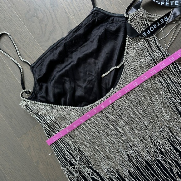 RETROFETE Juliette Embellished Crystal Fringe Black Silver Mini Dress - SMALL - Picture 12 of 14